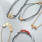 Bracelet (various Designs) Set Of 5 - Gold & Silver & Black - One Size