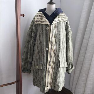 Hooded Striped Single Breasted Coat