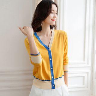 3/4-sleeve Color Block Cardigan