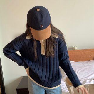 Two-tone Plain Knit Top