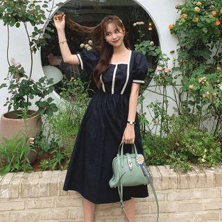 Square-neck Contrast-trim Dress