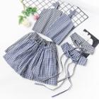 Set: Plaid Tank Top + A-line Skirt + Belt
