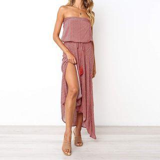 Strapless Striped Midi A-line Dress