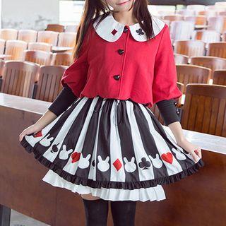 Set: Poker Print Cropped Jacket + A-line Mini Skirt