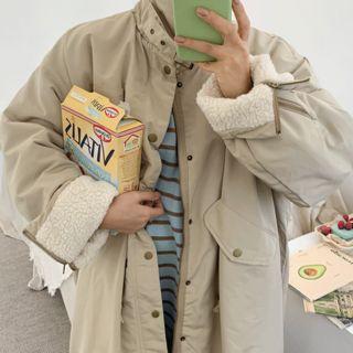 High-neck Faux-shearling Safari Coat