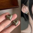 Lettering Heart Stud Earring 1 Pair - 1923a# - Silver Stud - Light Gold - One Size