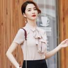 Short-sleeve Ruffled Shirt / Mini Pencil Skirt / Set