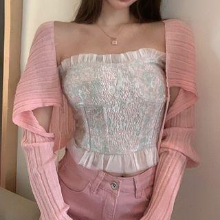 Ruffle Trim Strapless Top / Light Jacket