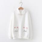 Collar Mock Two-piece Cat Embroidered Sweatshirt