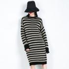 Striped Long-sleeve Knit Dress Stripes - Black - One Size