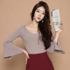 Bell-sleeve Knit Top As Shown In Figure - One Size