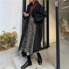 Double Breasted Coat / Floral Long-sleeve Midi A-line Dress
