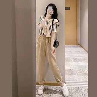 Striped T-shirt With Shawl / Straight Leg Pants