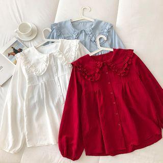 Long-sleeve Peter-pan Collar Ruffle-trim Blouse