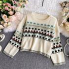 Round-neck Cropped Retro Sweater Off-white - One Size