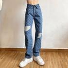 Distressed Heart Print Loose Fit Jeans