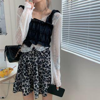 Lace Blouse / Shirred Camisole Top / Leopard Print A-line Skirt