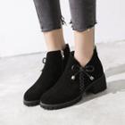 Block Heel Bow Accent Ankle Boots