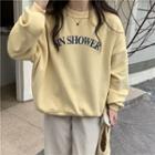 Round-neck Lettering Fleece-lined Loose-fit Sweatshirt