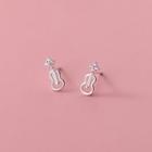 Rhinestone Guitar Stud Earring 1 Pair - S925 Silver - Silver - One Size