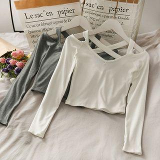 Strappy Long-sleeve Crop T-shirt