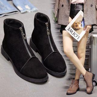 Faux Leather Zip Low-heel Short Boots