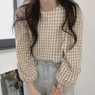 Plaid Crew-neck Blouse