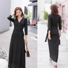 3/4-sleeve V-neck Maxi Sheath Dress