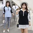 Two-tone Half-zip Ribbed Sweater