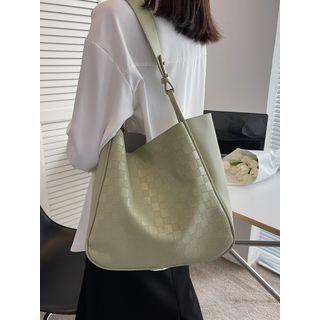 Faux Leather Checker Pattern Tote Bag