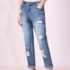 Distressed Patch Embroidered Jeans