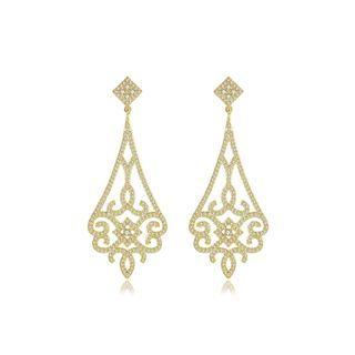 Fashion And Elegant Plated Gold Geometric Pattern Earrings With Cubic Zirconia Golden - One Size