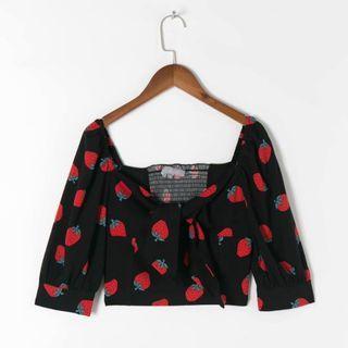 Strawberry Print Cropped Blouse