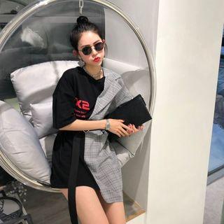 Short-sleeve Plaid Panel T-shirt