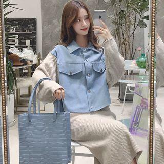 Set: Knit Sleeve Denim Jacket + Midi Knit Skirt