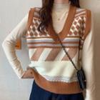 Long-sleeve Mock Neck Knit Top / Jacquard Vest