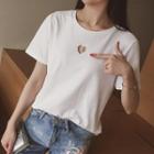 Faux Pearl Heart Cutout Short-sleeve Plain T-shirt