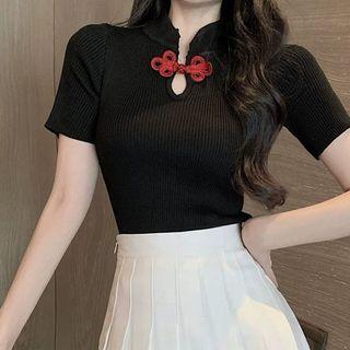 Short-sleeve Mandarin-collar Top
