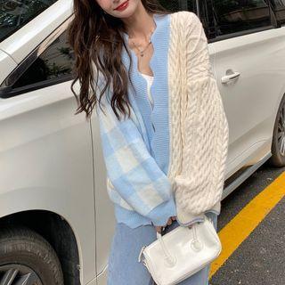 Gingham Panel Cardigan Blue - One Size