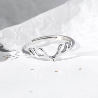 Antlers Open Ring 1 Pc - Deer - Silver - One Size