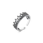 925 Sterling Silver Fashion Elegant Crown Adjustable Open Ring Silver - One Size
