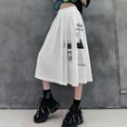 Elastic Waist Print A-line Midi Skirt
