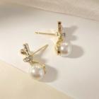 Faux Pearl Rhinestone Knot Earring 1 Pair - 925 Silver Needle - As Shown In Figure - One Size
