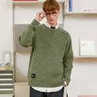 [r:lol] Couple Letter-patched Rib-knit Sweater Green - One Size