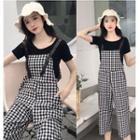 Set: Short-sleeve T-shirt + Plaid Jumper Pants