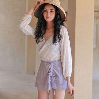 Set: Halter-neck Bikini + Swim Skirt + Chiffon Cover Up