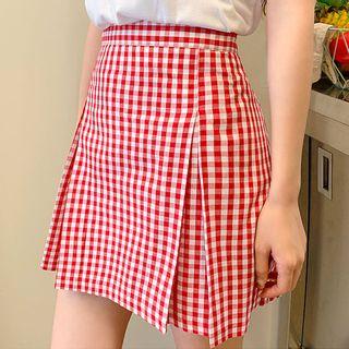 Box-pleat Gingham Miniskirt