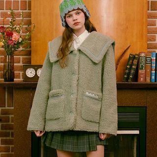 Wide-collar Dual-pocket Dumble Jacket Mint Green - One Size