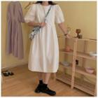 Set: Plain Short-sleeve Midi A-line Dress + Lace Bucket Hat