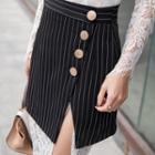 Set: Long-sleeve Lace Mini Dress + Striped Mini Skirt